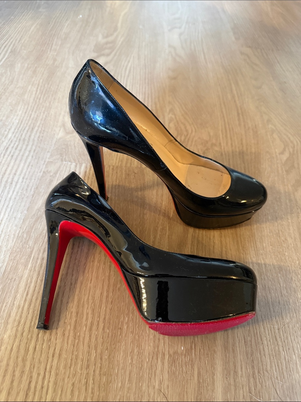 Christian Louboutin Black Patent Platform Pumps with Red Soles